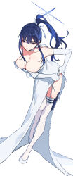  absurdres bare_shoulders blue_archive blue_hair breasts cleavage closed_mouth collarbone commentary_request dress elbow_gloves female garter_straps gloves grey_eyes halo highres holster large_breasts long_dress long_hair looking_at_viewer mameojitan official_alternate_costume ponytail saori_(blue_archive) saori_(dress)_(blue_archive) sidelocks simple_background sitting solo strapless strapless_dress tearing_clothes thigh_holster thighhighs torn_clothes torn_dress white_background white_dress white_footwear white_gloves white_thighhighs 