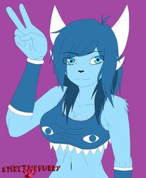  anthro blue_body blue_eyes blue_hair blue_skin clubette demon female geometry_dash hair hi_res horn mammal solo spike_the_furry 