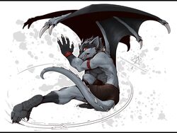  2024 anthro armband black_bars black_body black_pawpads black_scales blue_body blue_fur bottomwear clothed clothing drackal dynamic feet foot_focus full_pad fur generation_4_pokemon hi_res horn hybrid kick kobold kredri letterbox lost_in_chaos_scar male neck_tuft nintendo orange_eyes pawpads paws pokemon pokemon_(species) riolu scales scaly_pawpads shorts shorts_only squirrel_(lost_in_chaos) squirrel_(razim) tail tail_spines tan_body tan_fur topless topless_anthro topless_male tuft wings wristband 