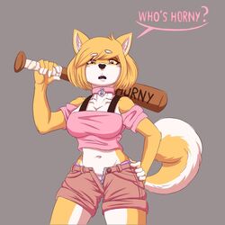  1:1 2020 anthro asking asking_viewer asking_who baseball_bat bat_(object) bottomwear brown_eyes butterscotch_(peargor) canid canine canis clothed clothing collar dialogue domestic_dog english_text eyebrows female fluffy fluffy_tail fur go_to_horny_jail hair hand_on_hip horny_bat looking_at_viewer mammal meme moko_(artist) multicolored_body multicolored_fur open_clothing open_shorts panties partial_speech_bubble pattern_bottomwear pattern_clothing pattern_panties pattern_underwear pink_clothing pink_panties pink_shirt pink_topwear pink_underwear question raised_eyebrow sefirot15 shiba_inu shirt short_hair shorts solo spitz striped_bottomwear striped_clothing striped_panties striped_underwear stripes tail talking_to_viewer text topwear two_tone_body two_tone_fur two_tone_tail underwear unzipped unzipped_shorts weapon_on_shoulder white_body white_eyebrows white_fur yellow_body yellow_fur zipper zipper_down zipper_shorts 