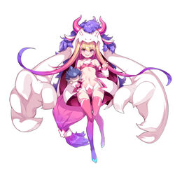  absurdres ark_order behemoth_(ark_order) blonde_hair bra cameltoe claw_pose female gradient_hair gradient_legwear hat highres hood hoodie horns leviathan_(ark_order) long_hair long_sleeves multicolored_hair official_art pink_bra pink_eyes pink_hair pink_thighhighs purple_hair purple_thighhighs shanyao_jiang_tororo simple_background streaked_hair thighhighs two_side_up underwear variant_set very_long_hair white_background 