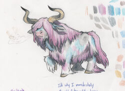  2022 blue_body blue_fur breath color_swatch colored_pencil_(artwork) ed_mortis feral fetlocks fluffalo_(fluffy_pony) fluffy_pony fluffy_pony_(species) fur hooves horn long_fur male male_feral mammal mane mane_over_eyes pink_body pink_fur pink_mane pink_tail shaggy_fur simple_background solo standing tail tan_hooves tan_horn traditional_media_(artwork) unguligrade white_background white_body white_fur 