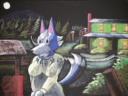  absurd_res animal_crossing anthro barn blue_body blue_fur bottomwear breasts building canid canine canis clothing cloud countershade_face countershade_hands countershade_neck countershade_tail countershading dress farm female fence fencepost flower forest forest_background fur gotadraw head_tuft hi_res house inviting light looking_at_viewer mammal moon moonlight mountain nature nature_background night nintendo painting_(artwork) plant skirt skye_(animal_crossing) slightly_chubby smile solo tail traditional_media_(artwork) tree tuft well wide_hips wolf 