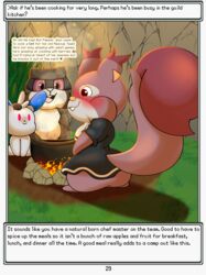  absurd_res ansel_(rodent_powered) blush campfire clothing cooking cooking_pot dialogue dress duo english_text generation_3_pokemon generation_5_pokemon generation_8_pokemon hi_res hybrid male minccino minun morgan_(rodent_powered) narration nintendo patrat pepper_(rodent_powered) pokemon pokemon_(species) pokemon_mystery_dungeon rock rodent_powered_(softestpuffss) skwovet softestpuffss spike_chunsoft steam text 