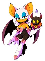  absurd_res ambiguous_gender anthro bat black_body black_skin breasts chao_(sonic) chaos_chao cleavage clothed clothing dark_chao dark_chaos_chao duo eyeshadow female fire fur green_eyes halgalaz hi_res holding_character makeup mammal rouge_the_bat sega sonic_the_hedgehog_(series) white_body white_fur wings yellow_eyes 