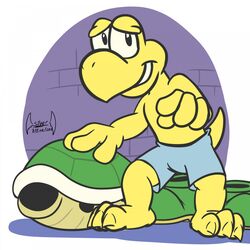  1:1 2017 anthro barefoot biped boxers_(clothing) caught clothing feet footwear green_shell hi_res koopa koopa_troopa male mario_bros nintendo reptile scalie shell shell-less shoes solo soul-silver-dragon turtle_shell underwear 