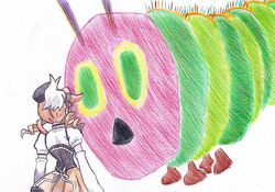  bad_id bad_pixiv_id beret blonde_hair bow bug caterpillar commentary_request corset detached_sleeves drill_hair female from_behind green_eyes hair_ornament hat hiraichi mahou_shoujo_madoka_magica mahou_shoujo_madoka_magica_(anime) mami_mogu_mogu md5_mismatch pleated_skirt puffy_sleeves resolution_mismatch skirt source_larger the_very_hungry_caterpillar the_very_hungry_caterpillar_(character) tomoe_mami tomoe_mami_(magical_girl) traditional_media twin_drills twintails 