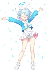  arms_up arona_(blue_archive) bare_legs blue_archive blue_hair blue_halo blue_panties blue_shirt blush bow bow_hairband braid cameltoe choker closed_eyes collarbone colored_inner_hair commentary_request eyes_visible_through_hair female footwear_ribbon full_body hair_over_one_eye hair_ribbon hairband halo highres light_blue_hair long_sleeves midriff miniskirt multicolored_hair navel open_mouth paid_reward_available panties pantyshot pink_hair pleated_skirt puffy_long_sleeves puffy_sleeves ribbon round_teeth sailor_collar sailor_shirt school_uniform serafuku shirt shirt_bow shoes short_hair side_braid single_braid skirt sneakers solo striped_clothes striped_panties teeth two-tone_hair underwear upper_teeth_only white_background white_bow white_choker white_footwear white_hairband white_ribbon white_sailor_collar white_skirt yamasan 