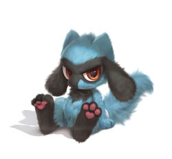  2023 ambiguous_gender black_body black_fur blue_body blue_fur brown_eyes detailed detailed_fur feral fluffy fur generation_4_pokemon looking_at_viewer nintendo pawpads pokemon pokemon_(species) riolu silverfox5213 simple_background sitting solo white_background 