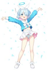  arms_up arona_(blue_archive) bare_legs blue_archive blue_eyes blue_hair blue_halo blue_panties blue_shirt blush bow bow_hairband braid cameltoe choker collarbone colored_inner_hair commentary_request eyes_visible_through_hair female footwear_ribbon full_body hair_over_one_eye hair_ribbon hairband halo highres light_blue_hair long_sleeves midriff miniskirt multicolored_hair navel open_mouth paid_reward_available panties pantyshot pink_hair pleated_skirt puffy_long_sleeves puffy_sleeves ribbon round_teeth sailor_collar sailor_shirt school_uniform serafuku shirt shirt_bow shoes short_hair side_braid single_braid skirt sneakers solo striped_clothes striped_panties teeth two-tone_hair underwear upper_teeth_only white_background white_bow white_choker white_footwear white_hairband white_ribbon white_sailor_collar white_skirt yamasan 