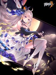  artist_request bare_shoulders black_gloves bronya_zaychik bronya_zaychik_(herrscher_of_reason) closed_mouth crown dress drill_hair earrings elbow_gloves female fingerless_gloves gloves grey_eyes grey_hair highres honkai_(series) honkai_impact_3rd jewelry long_hair looking_at_viewer project_bunny sleeveless sleeveless_dress smile solo thighhighs twin_drills white_dress white_footwear white_thighhighs 