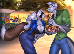  2022 5_fingers abs akita anthro athletic athletic_anthro athletic_female athletic_male big_breasts bra breasts brown_body brown_fur canid canine canis cheese cheese_wheel cleavage clothed clothing commercial_vehicle dairy_products delivery_(commerce) delivery_vehicle domestic_dog dress_shirt duo_focus eating elnora_magner female fingers food food_truck fully_clothed fur grey_body grey_fur group hair humanoid_hands husky lasagna male male/female mammal medium_truck michael_sanchez multi-stop_van multicolored_body multicolored_fur muscular nordic_sled_dog open_clothing open_shirt open_topwear pasta public racoonadillo shirt spitz standing topwear toughset trio truck_(vehicle) two_tone_body two_tone_fur underwear van vehicle white_body white_fur white_hair 