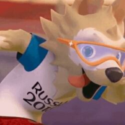  1:1 animated anthro canid canine canis clothed clothing ekaterina_bocharova fifa low_res male mammal mascot one_eye_closed open_mouth russia russian screencap slow_motion soccer solo sport tongue tongue_out wink wolf world_cup zabivaka 