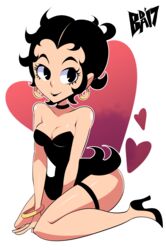  bare_shoulders betty_boop betty_boop_(character) bigdead93 black_hair black_lipstick bracelet breasts cleavage dress earrings female garters high_heels hoop_earrings jewelry short_hair 