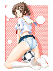  ball female footwear kimi_kiss panties ponytail sakino_asuka school_uniform seifuku serafuku soccer_ball socks solo underwear 