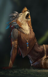  accessory anthro armlet black-backed_jackal black_lips black_nose blue_body blue_feathers bracelet brown_body brown_fur canid canine canis clothing conditional_dnp detailed detailed_fur digital_media_(artwork) feather_in_hair feathers female fhyra fluffy fur gem grey_body grey_fur hair hair_accessory hi_res humanoid_hands jackal jewelry latex_(artist) lips mammal midriff navel necklace open_mouth shaded shirt simple_background sitting solo topwear white_body white_fur 