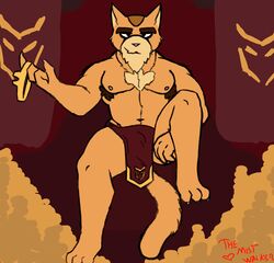  absurd_res anthro belly covered_penis crown felid final_space fur gold_(metal) headgear hi_res king king_of_ventrexia looking_at_viewer male mammal muscular muscular_male paws pecs royalty sitting solo the_mist_walker ventrexian 