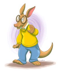  2019 4_toes aardvark anthro arthur_(series) arthur_read barefoot claws clothed clothing eyewear feet front_view fully_clothed fur gesture glasses hi_res looking_at_viewer male mammal no_irises orlandofox pose signature simple_background solo tail toes waving waving_at_viewer young 