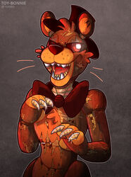  2019 animatronic bear bow_(feature) bow_tie clothing five_nights_at_freddy&#039;s five_nights_at_freddy&#039;s_4 glowing glowing_eyes hat headgear headwear machine mammal nightmare_freddy_(fnaf) robot scottgames simple_background solo top_hat toy-bonnie 