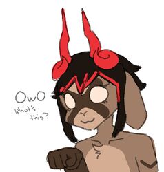  2016 abject bent_arm bovid bust_portrait caprine emoticon empty_eyes goat horn ivko_(abject) mammal meme mouth_closed owo owo_whats_this portrait raised_hand simple_background solo tucked_arm white_background 