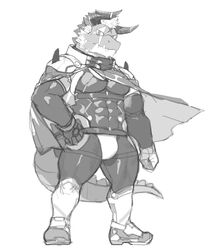  abs anthro bodysuit bulge cape clothing dragon giansar hi_res horn lifewonders line_art live_a_hero male monochrome muscular muscular_anthro muscular_male mythological_creature mythological_scalie mythology pecs rpbbw scalie skinsuit solo supervillain tail tight_clothing 