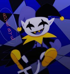  2023 black_clothing black_hat black_headwear clothing deltarune digital_drawing_(artwork) digital_media_(artwork) digital_painting_(artwork) enjoying footwear hat headgear headwear humanoid imp jevil_(deltarune) male not_furry open_mouth open_smile roshu39 sharp_teeth shoes smile solo teeth undertale_(series) yellow_clothing yellow_footwear yellow_shoes 