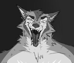  anthro bodily_fluids canid canine canis fangs male mammal monochrome mouth_shot muscular mythological_canine mythological_creature mythology open_mouth querkii_cat143 saliva solo teeth tongue tongue_out uvula were werecanid werecanine werewolf wolf 