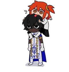  1boy animated animated annoyed arjuna_(fate) caffstrink cape chaldea_uniform chibi dark-skinned_male dark_skin english_commentary fate/grand_order fate_(series) female flapping fujimaru_ritsuka_(female) heart hug kissing licking pantyhose partially_shaded_face poking riyo_(lyomsnpmp)_(style) side_ponytail simple_background smile standing very_dark_skin white_background 