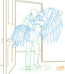  anon_(snoot_game) anthro arms_around_neck bald blue_and_white bone_frill breasts bridal_carry carrying_another cavemanon_studios closed_eyes clothed clothing dinosaur dress duo extinct faceless_character faceless_human faceless_male fang_(gvh) feathered_wings feathers female female_anthro footwear frill_(anatomy) goodbye_volcano_high green_and_white hi_res human human_on_anthro interspecies line_art male male/female mammal metal_gear_raymba monochrome open_mouth open_smile prehistoric_species protonmono pterodactylus pterosaur reptile scalie shoes short_tail smile snoot_game suit tail wedding_dress wings 