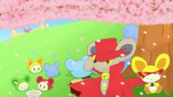  16:9 anthro blue_body cherry_blossom clothing daroach digital_drawing_(artwork) digital_media_(artwork) eyewear flower glasses grey_body group hat headgear headwear hi_res kirby kirby_(series) male mammal mouse murid murine nintendo plant prunus_(flower) rat rodent roshu39 scarf smile spinni spring_(season) storo widescreen yellow_body yellow_eyes 