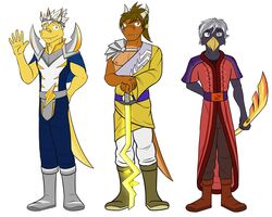  5:4 anthro avian boots clothed clothing dragon european_mythology footwear fuze glowing_sword group hi_res male melee_weapon mythological_creature mythological_scalie mythology nipples robe scalie simple_background sword tail trio weapon western_dragon white_background 