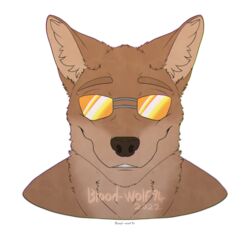  2022 alpha_channel anthro black_nose blood-wolf94 brown_body brown_fur brown_tuft canid canine canis colored countershade_face countershading coyote dated digital_media_(artwork) eyebrows eyewear front_view fur glistening glistening_eyewear glistening_sunglasses headshot_portrait inner_ear_fluff male mammal orange_eyewear orange_sunglasses orthographic outline portrait scp-2547-1 scp_foundation signature simple_background smile solo sunglasses transparent_background tuft watermark white_outline 