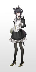  absurdres alternate_costume animal_ears apron arknights black_choker black_dress black_hair black_pantyhose breasts brown_eyes candle chinese_commentary choker closed_mouth commentary_request crossed_bangs dress enmaided female frilled_apron frilled_dress frills full_body gold_footwear hair_between_eyes high_heels highres holding holding_candle juliet_sleeves long_sleeves looking_at_viewer maid maid_apron maid_headdress medium_breasts pantyhose plate puffy_sleeves short_dress short_hair sidelocks solo standing suyi-j tail texas_(arknights) white_apron wolf_ears wolf_girl wolf_tail 