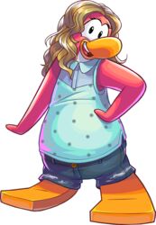  alpha_channel avian bird blonde_hair blue_bottomwear blue_clothing blue_pants blue_shirt blue_topwear bottomwear clothing club_penguin collared_shirt female full-length_portrait hair hand_on_hip hi_res long_hair looking_at_viewer official_art open_mouth pants penguin pink_body portrait sabrina_carpenter shirt sleeveless_shirt solo toony topwear unknown_artist upper_teeth_only 