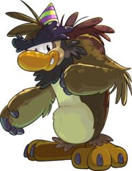  alpha_channel avian bird brown_body brown_fur clothing club_penguin full-length_portrait fur green_clothing green_headwear hat headgear headwear hi_res looking_at_viewer male multicolored_clothing multicolored_headwear official_art party_hat penguin portrait purple_clothing purple_headwear sam_the_sasquatch sasquatch solo toony two_tone_clothing two_tone_headwear unknown_artist 