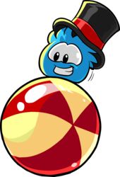  absurd_res alpha_channel ambiguous_gender ball beach_ball black_clothing black_headwear blue_body clothing club_penguin full-length_portrait hat headgear headwear hi_res inflatable not_furry official_art on_ball portrait puffle solo toony top_hat unknown_artist 