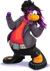  absurd_res alpha_channel avian belt bird black_bottomwear black_clothing black_footwear black_hair black_jacket black_pants black_topwear bottomwear clenched_hands clothed clothing club_penguin female footwear full-length_portrait grey_belt grin hair hi_res jacket jewelry long_hair looking_at_viewer multicolored_hair necklace official_art open_clothing open_jacket open_topwear pants penguin pink_hair portrait purple_body red_clothing red_shirt red_topwear shirt shoes smile solo toony topwear two_tone_hair unknown_artist updo 