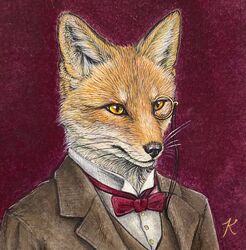  accessory anthro black_nose bow_(feature) bow_in_front bow_tie canid canine clothing dipstick_ears ear_markings eyewear formal formal_wear fox fur headshot_portrait hi_res icon jacket kaho_nishikawa male mammal monocle multicolored_ears painting_(artwork) portrait realistic_fur red_background red_fox simple_background solo suit_jacket topwear traditional_media_(artwork) true_fox whiskers white_body white_fur yellow_eyes 