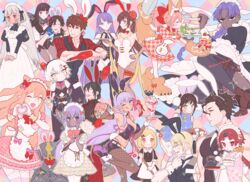  5boys 6+girls altera_(fate) animal_ears animal_hands apron assassin_(fate/zero) bb_(fate) bb_(swimsuit_mooncancer)_(fate) bb_(swimsuit_mooncancer)_(second_ascension)_(fate) benienma_(fate) black_skin blush bow bowtie braid broom charles_babbage_(fate) china_dress chinese_clothes cocktail_glass colored_skin commentary_request corset cup diarmuid_ua_duibhne_(lancer)_(fate) double_bun dress drinking_glass duster facial_hair fate/apocrypha fate/extra fate/extra_ccc fate/extra_ccc_fox_tail fate/grand_order fate/prototype fate/prototype:_fragments_of_blue_and_silver fate/zero fate_(series) feather_duster fionn_mac_cumhaill_(fate/grand_order) fishnet_pantyhose fishnets food fox_ears gloves goatee hair_bun hassan_of_serenity_(fate) heart heart_hands hector_(fate) ice_cream jack_the_ripper_(fate/apocrypha) juggling knife long_hair maid maid_apron maid_headdress martha_(fate) mata_hari_(fate) micro_shorts multiple_boys multiple_girls necktie one_eye_closed oryou_(fate) pancake pancake_stack pantyhose paul_bunyan_(fate) paw_gloves paw_shoes playboy_bunny qin_liangyu_(fate) rabbit_ears sakamoto_ryouma_(fate) sara_(kurome1127) scar scar_across_eye scar_on_cheek scar_on_face shoes shorts sparkle suzuka_gozen_(fate) tamamo_(fate) tamamo_cat_(fate) tan tattoo teapot v yan_qing_(fate) 