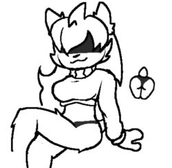  anthro bangs black_clothing black_panties black_underwear canid canine canis clothed clothing crop_top crop_top_sweater crossed_legs female hair hidden_eyes long_hair magyma mammal monochrome panties partially_clothed shirt solo sweater topwear underwear wolf 