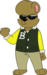  2017 3_toes 4_fingers anthro barefoot bear biped black_eyebrows black_eyewear black_nose black_sunglasses bottomwear brown_body brown_ears brown_eyes brown_fur brown_hair brown_tuft chokovit_(artist) clothed clothed_anthro clothed_male clothing colored digital_drawing_(artwork) digital_media_(artwork) eyebrows eyewear feet fingers fist front_view full-length_portrait fur green_clothing green_jacket green_topwear hair hi_res jacket letterman_jacket male male_anthro mammal pants pink_inner_ear portrait round_ears solo standing sunglasses tan_bottomwear tan_clothing tan_pants text text_on_clothing text_on_jacket text_on_topwear toes topwear viktor_ivanovitch white_text 