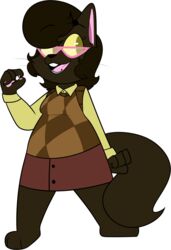  2017 3_toes 4_fingers alpha_channel anthro barefoot biped black_eyebrows black_eyelashes black_nose black_whiskers bottomwear breasts brown_body brown_bottomwear brown_clothing brown_ears brown_fur brown_hair brown_skirt brown_tail brown_topwear brown_tuft brown_vest buckteeth cadence_bonaventura cat_tail checkered_clothing checkered_topwear checkered_vest chokovit_(artist) clothed clothed_anthro clothed_female clothing colored digital_drawing_(artwork) digital_media_(artwork) domestic_cat eyebrow_through_hair eyebrows eyewear feet felid feline felis female female_anthro fingers fluffy fluffy_tail full-length_portrait fur glasses green_eyes hair hi_res looking_aside mammal no_pupils open_mouth open_smile pattern_clothing pattern_topwear pattern_vest pawpads pink_eyewear pink_glasses pink_inner_ear pink_pawpads pink_tongue portrait prick_ears shirt simple_background skirt small_breasts smile solo standing tail teeth toes tongue topwear translucent translucent_hair transparent_background vest whiskers yellow_clothing yellow_sclera yellow_shirt yellow_topwear york_chocolate 