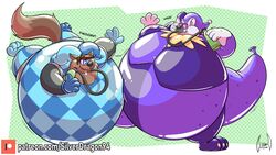  2019 4_fingers 4_toes absurd_res air_inflation air_tank anthro belly big_belly blue_body canid canine clothed clothing digital_drawing_(artwork) digital_media_(artwork) dragon duo dustin_(dreeno) feet fingers glistening hi_res huge_belly hybrid hyena hypnosis inflatable inflation inflation_fetish jester latex male mammal mind_control mythological_canine mythological_creature mythological_scalie mythology purple_body rei_moonwuff ringed_eyes scalie simple_background soul-silver-dragon sound_effects spotted_hyena tail toes transformation were werecanid werecanine werewolf 