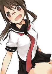  bad_id bad_pixiv_id brown_eyes brown_hair female glasses isone_kotoha necktie oerba_yun_fang open_mouth school_uniform serafuku skirt solo twintails yamaderanao yozakura_quartet 