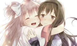  2girls akemi_homura akemi_homura_(magical_girl) bad_id bad_pixiv_id black_hair blush closed_eyes happy hug kaname_madoka long_hair mahou_shoujo_madoka_magica mahou_shoujo_madoka_magica_(anime) multiple_girls ocha_(hutuumikan) photoshop_(medium) pink_hair smile spoilers tears ultimate_madoka 