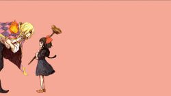  animal black_eyes black_hair bow calcifer feline ghibli howl howls_moving_castle jiji_(character) kiki kikis_delivery_service 