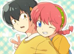  1/2 alternate_costume bandana bandana black_hair blue_eyes braid brown_eyes disguise hibiki_ryoga hibiki_ryouga hibiki_yoiko ranma ranma-chan ranma_1/2 red_hair rule_63 saotome_ranma twin_braids 