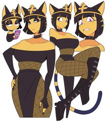  absurd_res animal_crossing ankha_(animal_crossing) anthro biped black_clothing black_dress blush boots breasts cellphone cleavage clothed clothing digital_media_(artwork) domestic_cat dress egyptian_headdress electronics felid feline felis female fishnet_clothing fishnet_legwear footwear fur hi_res idolomantises legwear looking_at_viewer mammal medium_breasts nintendo phone smartphone solo stockings thigh_boots thigh_highs yellow_body yellow_fur 