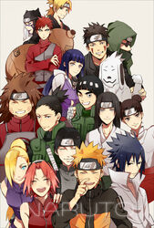  5girls 6+boys aburame_shino akamaru_(naruto) akimichi_chouji black_hair blonde_hair blue_hair brown_hair closed_eyes commentary_request copyright_name double_bun everyone forehead_protector gaara_(naruto) gourd green_eyes hair_bun hyuuga_hinata hyuuga_neji ino_yamanaka inuzuka_kiba kankurou_(naruto) kkkkt konohagakure_symbol long_hair multiple_boys multiple_girls nara_shikamaru naruto_(series) naruto_shippuuden ninja photoshop_(medium) pink_hair ponytail quad_tails red_hair rock_lee sai_(naruto) sakura_haruno short_hair smile sunagakure_symbol temari_(naruto) tenten_(naruto) uchiha_sasuke uzumaki_naruto 