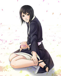  black_eyes black_hair blush feet flower_petals japanese_clothes looking_at_viewer naruto petals pig shizune_(naruto) short_hair sitting tk tk_(artist) tk_(tk&#039;s_level4) toes tonton tonton_(naruto) wariza 